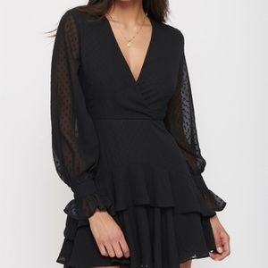 Dynamite Black Angie Wrap Dress With Ruffle Hem